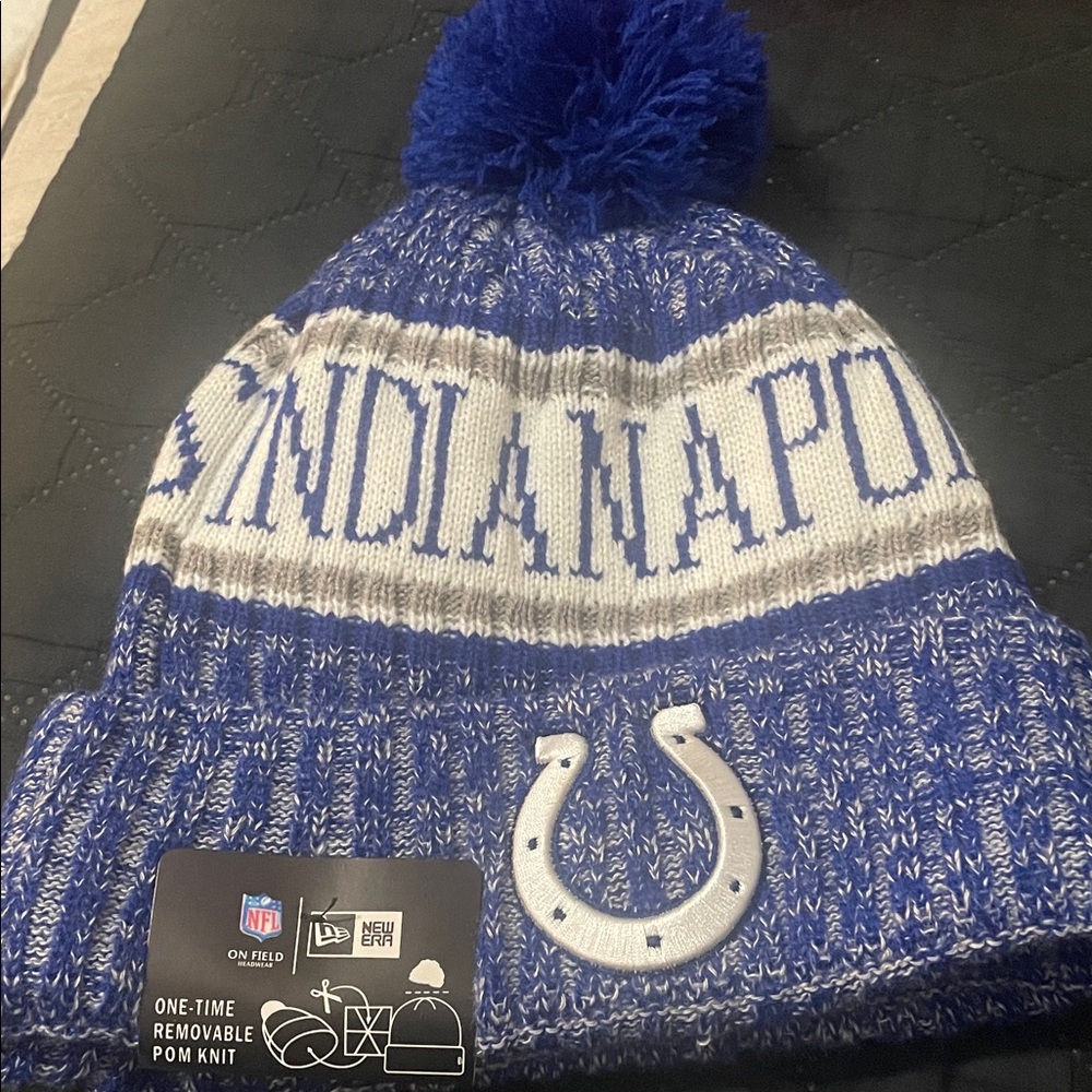 New Era Indianapolis Knit Pom Beanie - Royal Blue & White